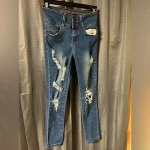 GOGO Women's Size 1 Blue Denim Distressed hi-rise ankle Skinny Jeans​​